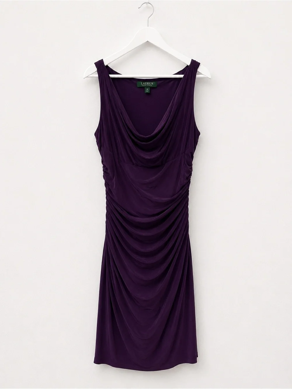 Ralph Lauren Sleeveless Ruched Midi Dress in Deep Plum